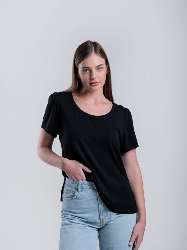 scoop neck bamboo Tee -Black- La Julie