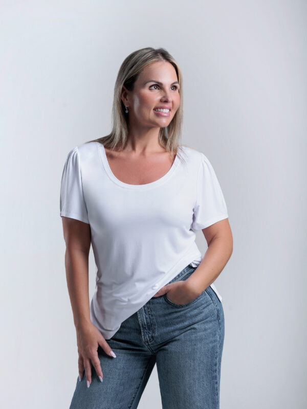 scoop neck bamboo Tee -White- Anna Blanc